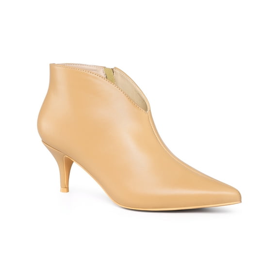 BLISSFUL STEP Pointed Toe V Cutout Stiletto Heel Ankle Booties for Women Nude (Size 6)