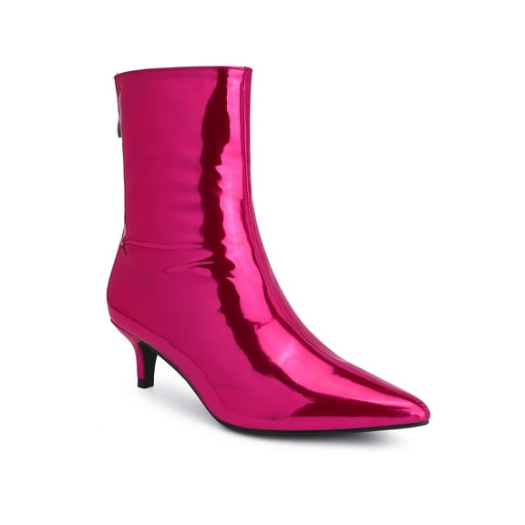 BLISSFUL STEP Pointed Toe Zipper Kitten Heels Ankle Boots for Women