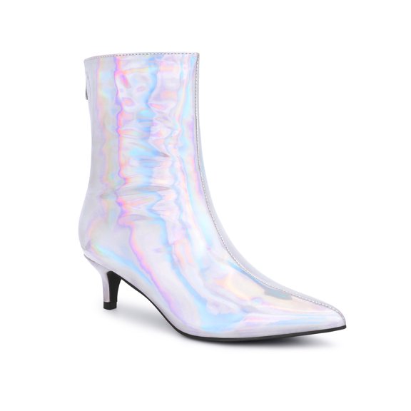 BLISSFUL STEP Pointed Toe Zipper Kitten Heels Ankle Boots for Women