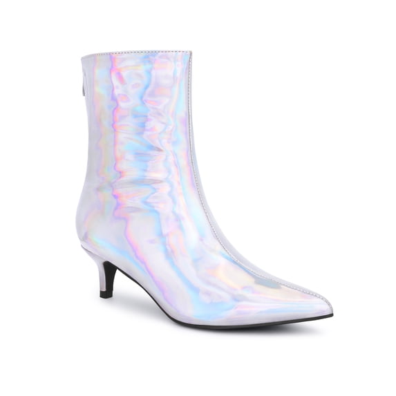BLISSFUL STEP Pointed Toe Zipper Kitten Heels Ankle Boots for Women