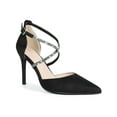 thumbnail image 1 of BLISSFUL STEP Pointy Toe Crisscross Rhinestone Ankle Strap Stiletto Heel Pumps for Women Black 6, 1 of 8