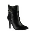 thumbnail image 1 of BLISSFUL STEP Women's Ankle Boost Faux Leather Pointed Toe Stiletto Heel Cross Strap Boots Black 6, 1 of 6