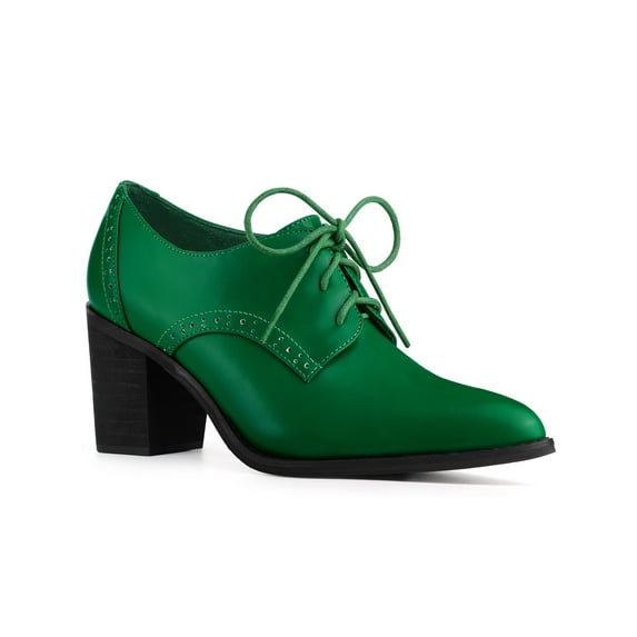 BLISSFUL STEP Pointy Toe Lace Up Block Heels Ankle Booties for Women Green 7