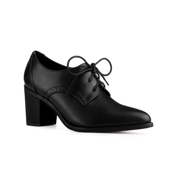 BLISSFUL STEP Pointy Toe Lace Up Block Heels Ankle Booties for Women Black 8
