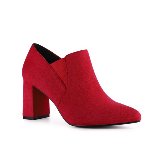 BLISSFUL STEP Pointy Toe Slip on Block Heels Chelsea Ankle Booties for Women