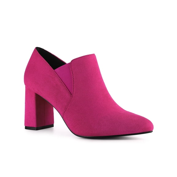 BLISSFUL STEP Pointy Toe Slip on Block Heels Chelsea Ankle Booties for Women