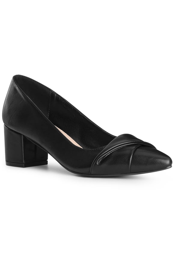 Pointy Toe Slip on Chunky Heel Pumps for Women Black (Size 9)