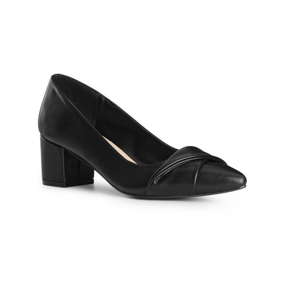 BLISSFUL STEP Pointy Toe Slip on Chunky Heel Pumps for Women Black (Size 9)