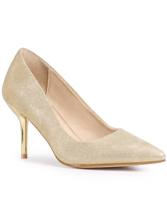 Pointy Toe Stiletto Heel Wedding Sparkly Heels Pumps for Women Gold 5.5