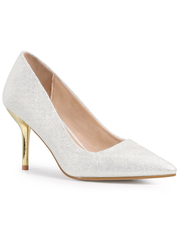 Pointy Toe Stiletto Heel Wedding Sparkly Heels Pumps for Women White 8