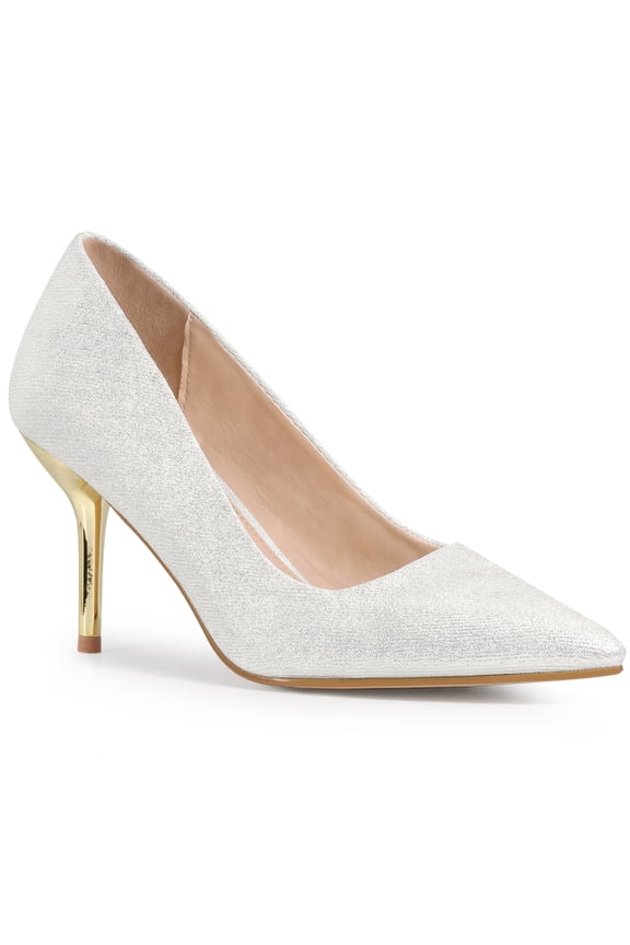 Pointy Toe Stiletto Heel Wedding Sparkly Heels Pumps for Women White 8