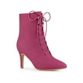 thumbnail image 1 of BLISSFUL STEP Pointy Toe Zip Lace Up Stiletto Heel Ankle Boots for Women Hot Pink 9.5, 1 of 4