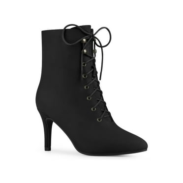 Perphy Pointy Toe Zip Lace Up Stiletto Heel Ankle Boots for Women