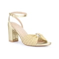 thumbnail image 1 of BLISSFUL STEP Raffia Open Toe High Heels Sandal Ankle Strap Block Heel Sandals for Women Beige (Size 6.5), 1 of 8