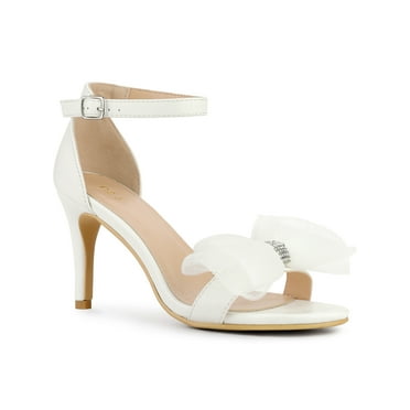 Perphy Rhines Ankle Strap Mesh Bow Stiletto Heel Sandals for Women