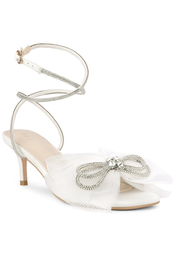 Rhines Bow Lace Up Rhiness Strap Kitten Heel Sandals for Women White 8