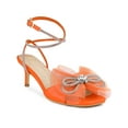 thumbnail image 1 of BLISSFUL STEP Rhines Bow Lace Up Rhiness Strap Kitten Heel Sandals for Women Orange 10, 1 of 6
