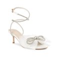 thumbnail image 1 of BLISSFUL STEP Rhines Bow Lace Up Rhiness Strap Kitten Heel Sandals for Women White 11, 1 of 6