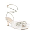 thumbnail image 1 of BLISSFUL STEP Rhines Bow Lace Up Rhiness Strap Kitten Heel Sandals for Women White 7, 1 of 6