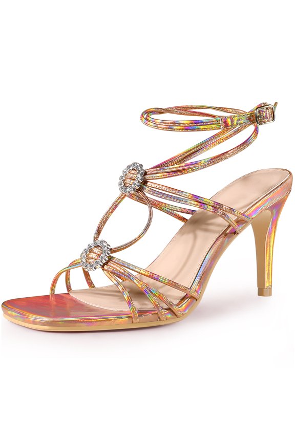 Rhines Square Toe Ankle Strap Stiletto Heel Sandals for Women Rose Gold 8