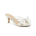 thumbnail image 1 of BLISSFUL STEP Women's Shoes Satin Kitten Heel Mules Bow Rhinestone Strap Open Toe Sandals White 8.5, 1 of 6