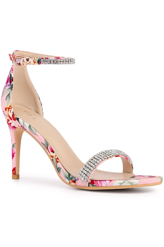 Style Rhines Straps Floral Print Ankle Strap Stiletto Heel Sandals for Women Pink 9