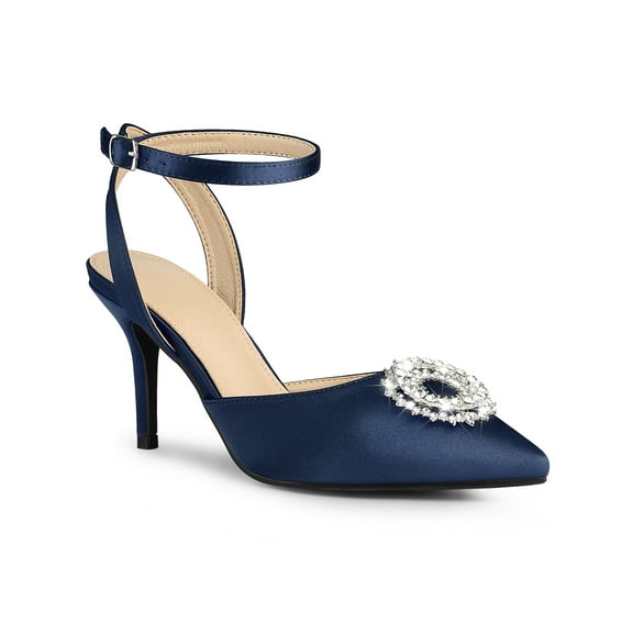 BLISSFUL STEP Rhiness Ankle Strap Stiletto Heel Pumps for Women Royal Blue 9