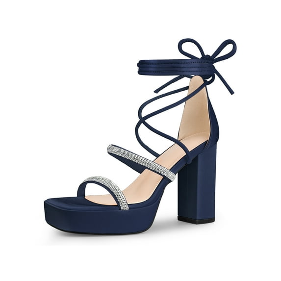 BLISSFUL STEP Rhiness Lace Up Block High Heel Platform Sandals for Women