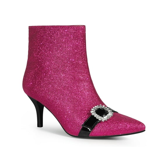 BLISSFUL STEP Rhiness Pointed Toe Stiletto Heel Glitter Ankle Boots for Women Hot Pink 9.5