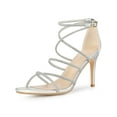 thumbnail image 1 of BLISSFUL STEP Rhinestones Strappy Open Toe Stiletto Heel Ankle Strap Sandals for Women Silver (Size 9), 1 of 6