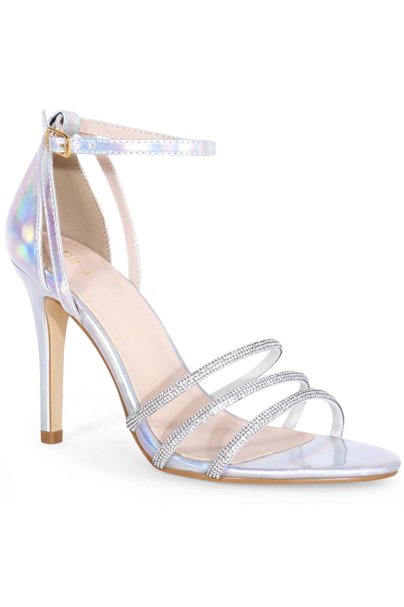 Rhinestone Ankle Strap Stiletto Heel Sandals for Women Silver 10