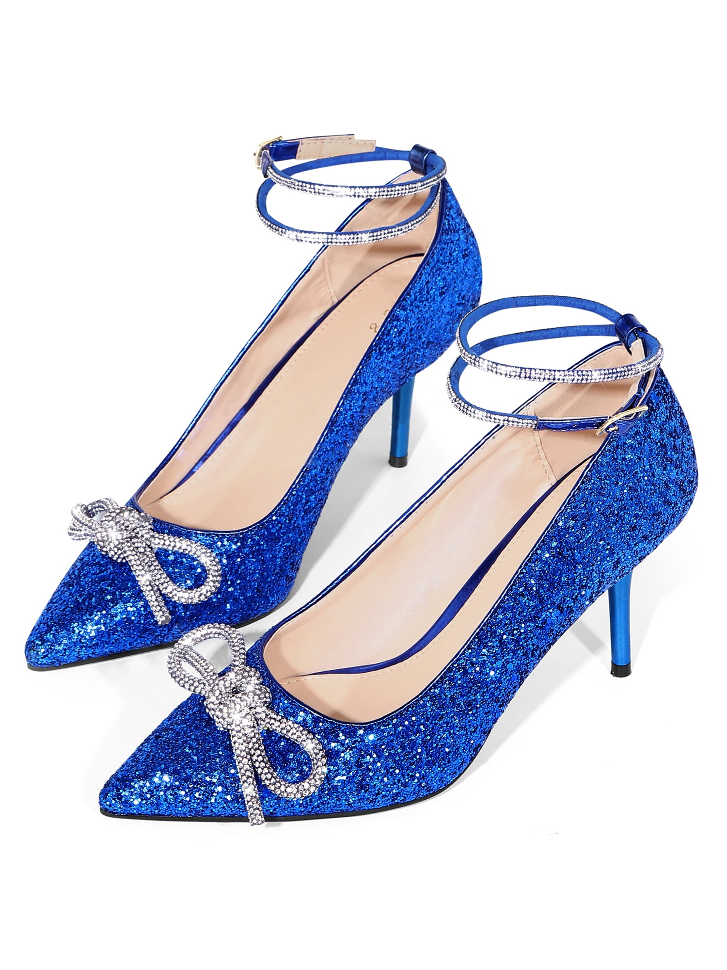 BLISSFUL STEP Women's Shoes Glitter Stiletto High Heels Pointed Toe ...