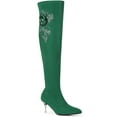 thumbnail image 1 of BLISSFUL STEP Rhinestone Flower Pointed Toe Stiletto Heel Over the Knee High Boots for Women Green 11, 1 of 7