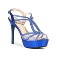 thumbnail image 1 of BLISSFUL STEP Rhinestone Slingback Strap Platform Stiletto Heel Sandals for Women Blue (Size 9), 1 of 7
