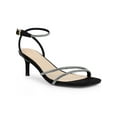 thumbnail image 1 of BLISSFUL STEP Women's Shoes Rhinestones Kitten Heels Ankle Strap Square Toe Faux Suede Sandals  Black-1 6, 1 of 7