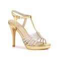 thumbnail image 1 of BLISSFUL STEP Rhinestone T Strap Heel Platform Stiletto High Heels Sandals for Women Gold (Size 9), 1 of 7