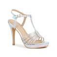 thumbnail image 1 of BLISSFUL STEP Rhinestone T Strap Heel Platform Stiletto High Heels Sandals for Women Silver (Size 6), 1 of 7