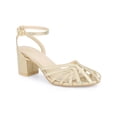 thumbnail image 1 of BLISSFUL STEP Round Toe Ankle Strap Chunky Heels Sandals for Women Gold (Size 5.5), 1 of 7