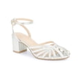 thumbnail image 1 of BLISSFUL STEP Round Toe Ankle Strap Chunky Heels Sandals for Women Silver (Size 5.5), 1 of 7