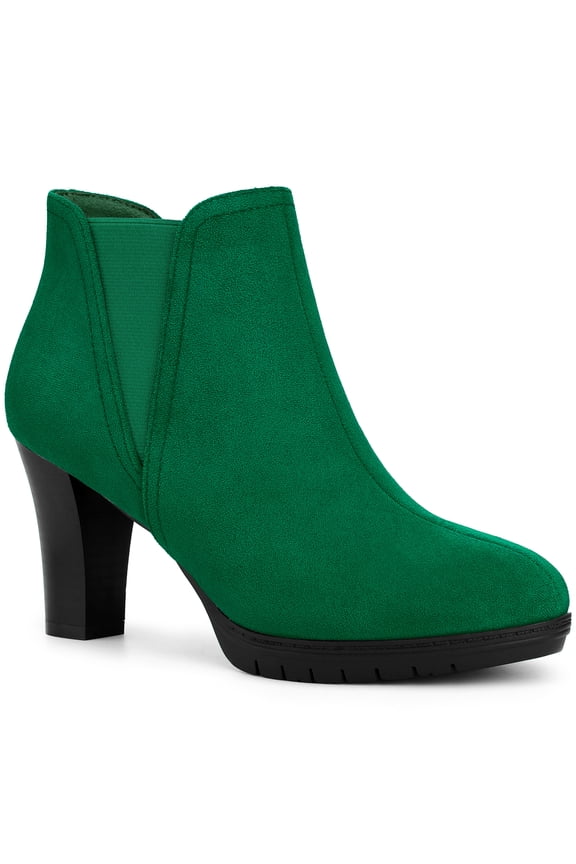 Women's Ankle Boots Chelsea Platform Chunky Heel Round Toe Faux Suede Boots Emerald Green 7