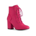 thumbnail image 1 of BLISSFUL STEP Women's Ankle Boots Faux Suede Chunky Heel Lace Up Side Zip Round Toe Booties Hot Pink 9, 1 of 4