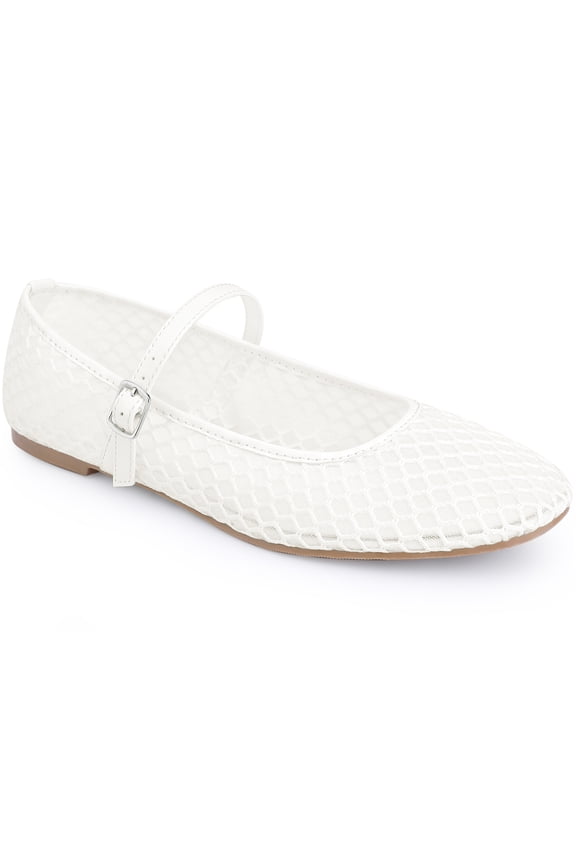 Round Toe Breathable Mesh Ballet Flats for Women White (Size 9.5)