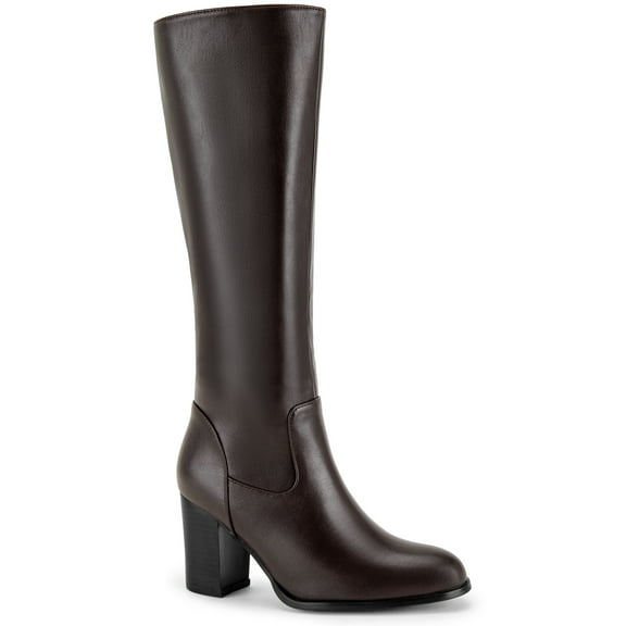 BLISSFUL STEP Round Toe Chunky Heel Knee High Boots for Women