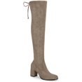 thumbnail image 1 of BLISSFUL STEP Women's Boots Round Toe Chunky Heel Over the Knee High Faux Suede Boots  Taupe 7, 1 of 6