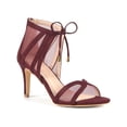 thumbnail image 1 of BLISSFUL STEP Round Toe Lace Up Mesh Stiletto Heel Sandals for Women Burgundy (Size 7.5), 1 of 7