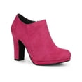 thumbnail image 1 of BLISSFUL STEP Round Toe Platform Block Heels Ankle Booties for Women Hot Pink 6, 1 of 6