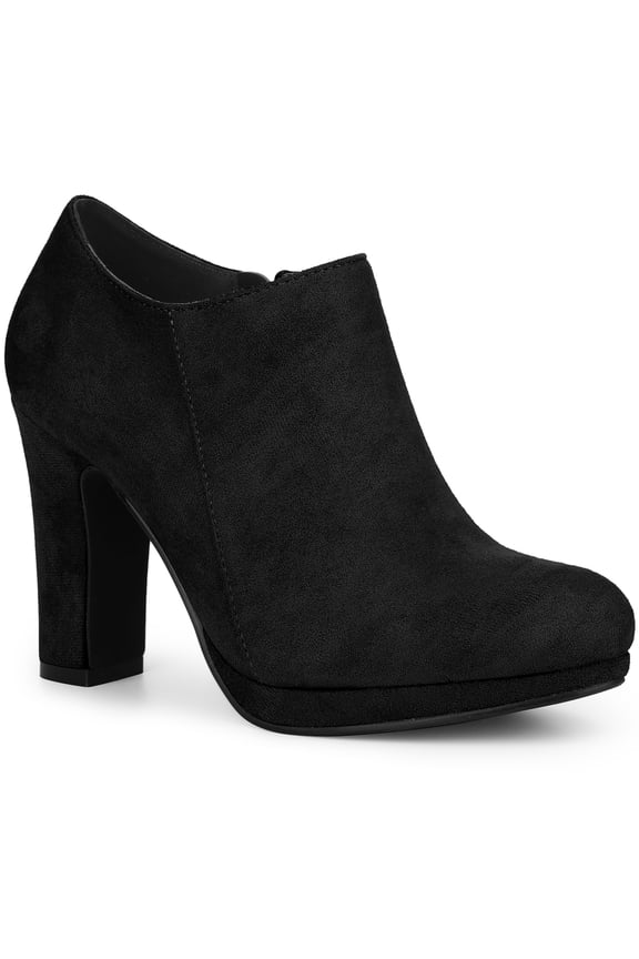 Round Toe Platform Block Heels Ankle Booties for Women Black 7.5