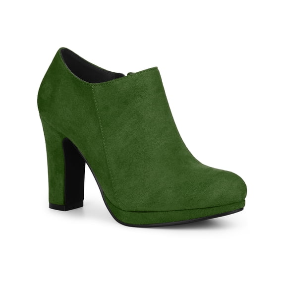 BLISSFUL STEP Round Toe Platform Block Heels Ankle Booties for Women Emerald Green 6