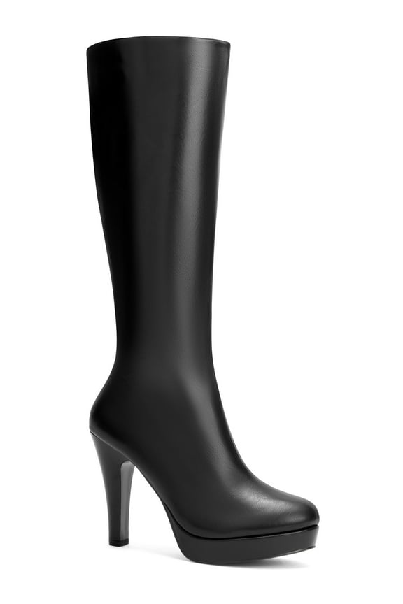 Women's Boots Round Toe Platform Chunky Heel Knee High Side Zipper Boots  Black 11