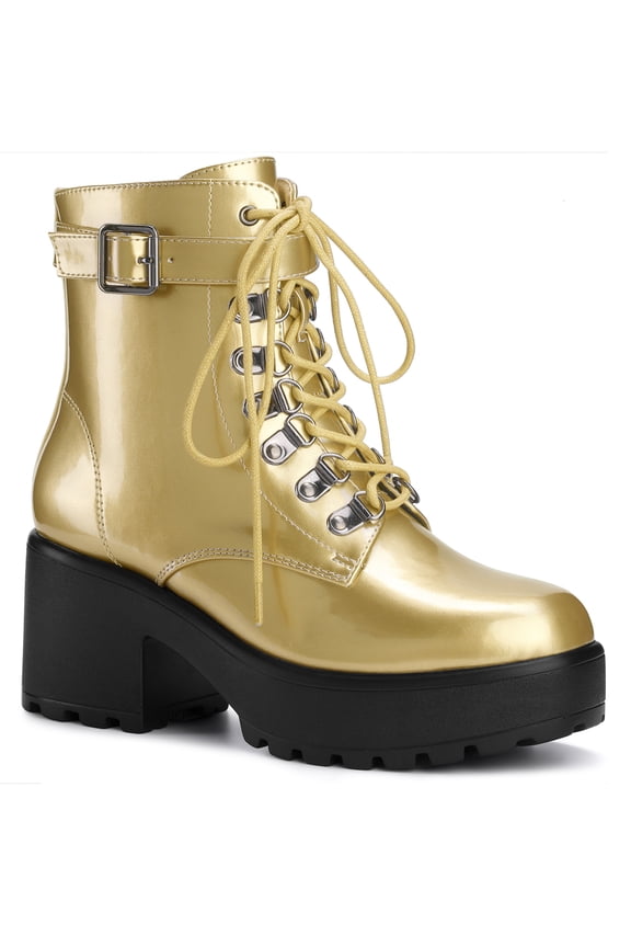 Round Toe Platform Chunky Heels Combat Boots for Women